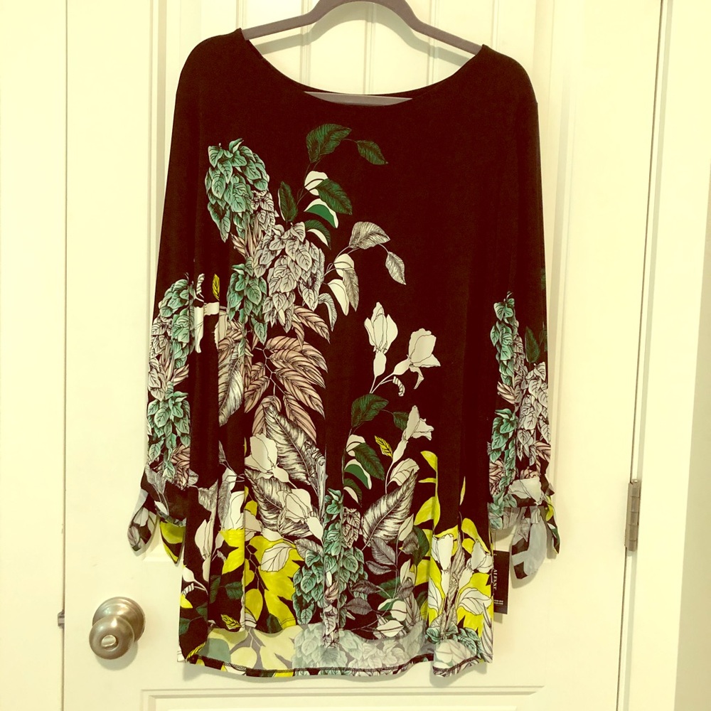 Alfani Black Floral, Long Sleeve Tunic